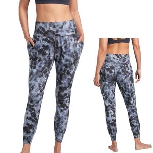 Athleta Salutation Printed Joggers Calypso Navy Tie Dye Pockets Athleisure Sz M